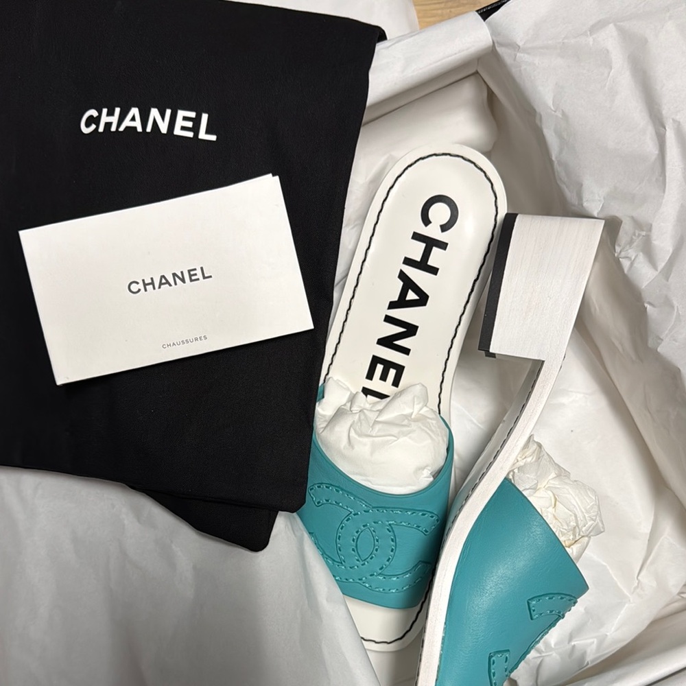 Chanel Women's Blue Slide Sandals